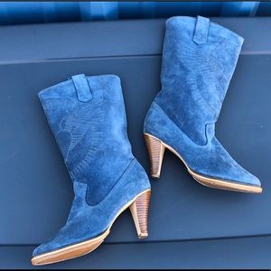 Suede Boots Tooled Wing Heart Cowgirl